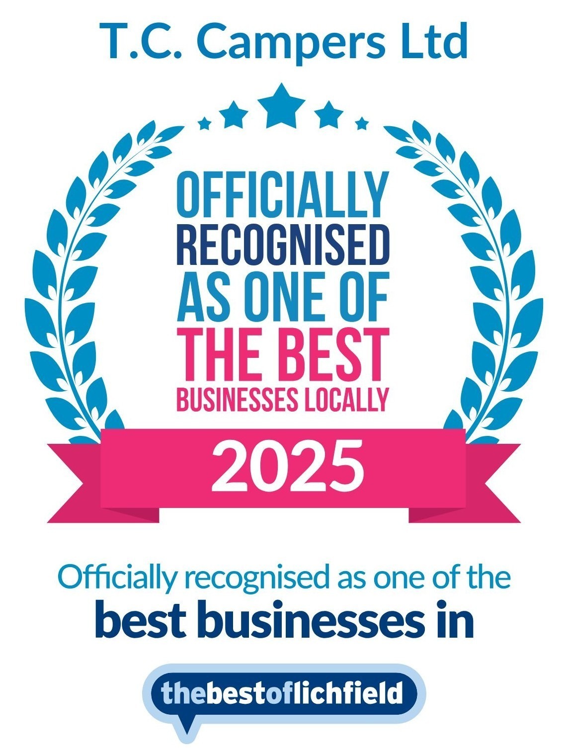 T.C. Campers, recognised as one of the best local businesses in 2025 by thebestoflichfield